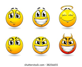 Set of pretty smiles-balls. Vector illustration.