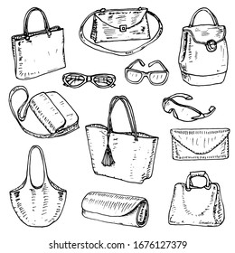 Set of pretty women's bags. Vector illustration