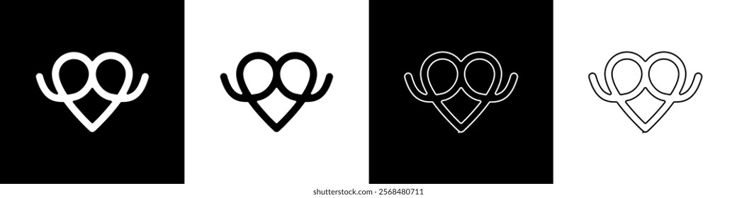 Set Pretzel icon isolated on black and white background. German comfort food pastry. Oktoberfest festival.  Vector