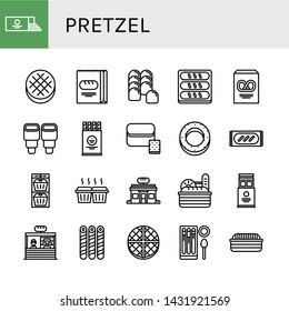 Set of pretzel icons such as Loaf, Round bread, Bread, Pretzel, Pastry, Wafer, Bagel, Muffin, Bakery, Churros , pretzel