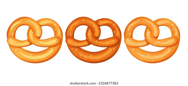 A set of pretzels.Pretzel with salt, sesame seeds.A traditional German snack.Vector illustration for Oktoberfest, beer Day.