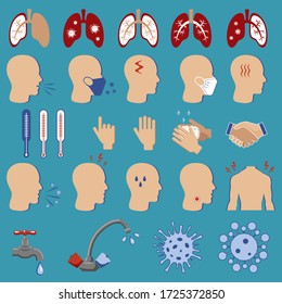 A set for the prevention of coronavirus infection. Icons for use in medical purposes. Isolated vector icons. Block a pandemic to stop a new outbreak. No infection and stop the virus. Templates for pre