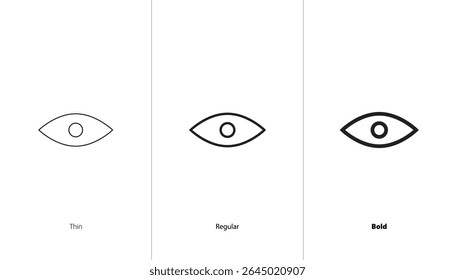 Set of preview open icon. thin, regular and bold line icons. password unhiding, eye icon. data privacy and sensitive content mark