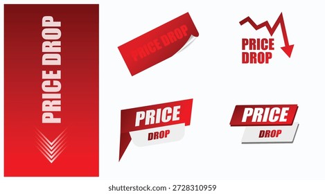 Conjunto de Precio Drop Stickers Ilustración vectorial para descuentos, ventas, promociones Branding
