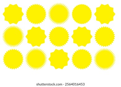 Set of price sticker, sale or discount sticker, sunburst badges icon. Stars shape with different number of rays. Special offer price tag. starburst promotional badge set, shopping labels