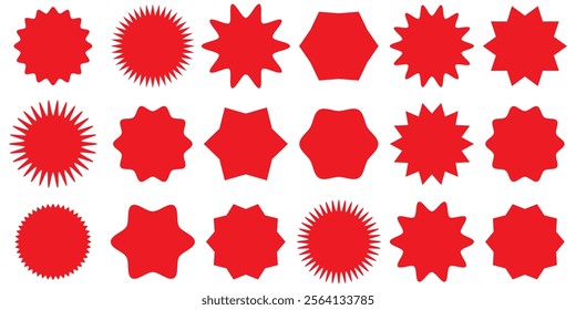 Set of price sticker, sale or discount sticker, sunburst badges icon. Stars shape with different number of rays. Special offer price tag. starburst promotional badge set, shopping labels