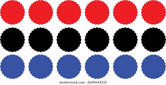 Conjunto de etiqueta de preço e etiqueta de venda. Preço tag, starburst, marca de qualidade, selos sunburst. Conjunto de adesivos de círculo. Borda ondulada promo emblemas vermelhos. Marcas de forma de disparo de estrelas por preço. Etiqueta de venda vermelha Adesivo de preço	