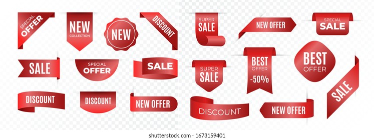 Set of Price tag and best sale element collection vector template. Red ribbon vector for banner elements, discount tag , special offer and other promotion.