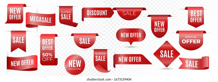 Set of Price tag and best sale element collection vector template. Red ribbon vector for banner elements, discount tag , special offer and other promotion.