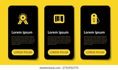Set Price tag with dollar, Barcode and Stars rating. Business infographic template. Vector