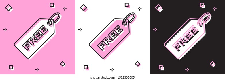Set Price tag with an inscription Free icon isolated on pink and white, black background. Badge for price. Promo tag discount.  Vector Illustration
