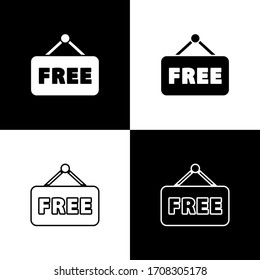 Set Price tag with an inscription Free icon isolated on black and white background. Badge for price. Promo tag discount. Vector Illustration