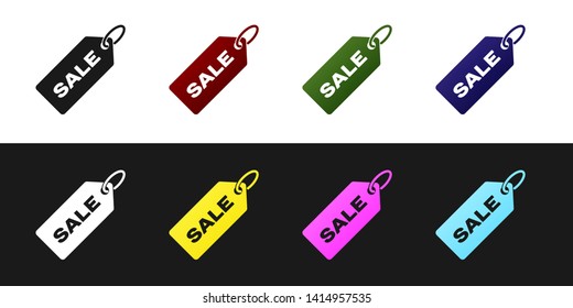 Set Price tag with an inscription Sale icon isolated on black and white background. Badge for price. Promo tag discount. Vector Illustration