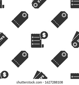 Set Price tag with an inscription Sale, Paper check and financial check and Blank label template price tag on seamless pattern. Vector