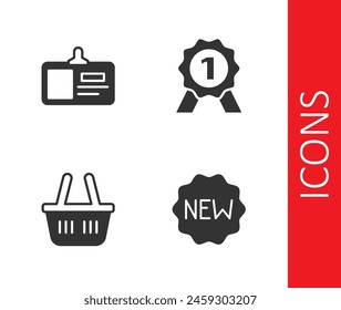 Set Price tag with New, Identification badge, Shopping basket and Medal icon. Vector