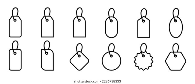 Set of price tag vector icons. Outline icons with discount, sale, coupon. Vector 10 Eps.