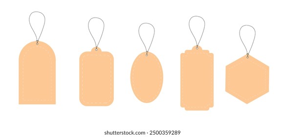 Set of price tags. Blank pricetags of various shapes. Beige tags. Discounts and promotions, advertising and marketing on Internet. Flat vector collection isolated on white background