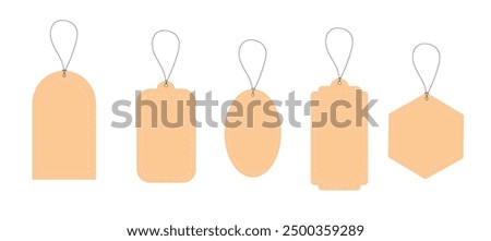 Set of price tags. Blank pricetags of various shapes. Beige tags. Discounts and promotions, advertising and marketing on Internet. Flat vector collection isolated on white background