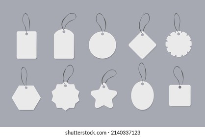 
Set von Preismarken verschiedener Formen. Leere Etiketten aus weißem Papier für das Produkt.
Vektorgrafik.