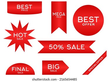 Set of Price tags. Discount red ribbons. Sale and shopping tags. Vector collection