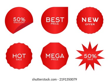 Set of Price tags. Discount red ribbons. Sale and shopping tags. Vector collection