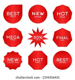 Set of Price tags. Discount red ribbons. Sale and shopping tags. Vector collection