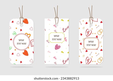Set of price tags or labels for sale, special offer, discount when buying. Vector image with hearts. Tags for sale