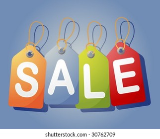 Set of price tags spelling out SALE