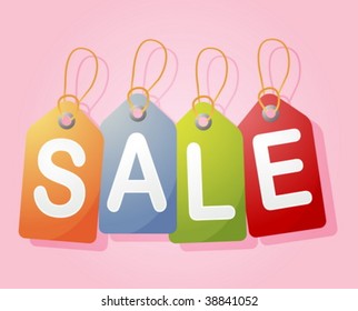 Set of price tags spelling out SALE