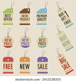 Set of price tags template with different shape cartoon vector illustration