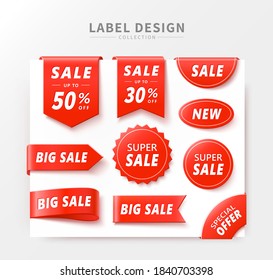 Set of price tags with various shapes, realistic discount red tag for sale promotion, special offer, suitable for business promotion