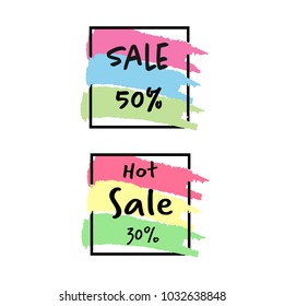 Set of price tags vector illustration sale 50 percents and hot sale 30 percents on abstract background.