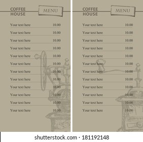 set of prices for coffee house