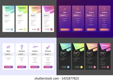 Set of Pricing Table Design Templates for Websites and Applications. Vector Pricing Plans. Flat Style Vector Illustration