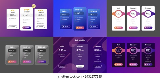 Set of Pricing Table Design Templates for Websites and Applications. Vector Pricing Plans. Flat Style Vector Illustration