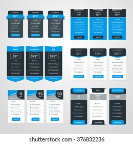 Set of Pricing Table Design Templates for Websites and Applications. Flat Style Vector Illustration