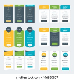 Set of Pricing Table Design Templates for Websites and Applications. Vector Pricing Plans. Flat Style Vector Illustration