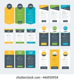 Set of Pricing Table Design Templates for Websites and Applications. Vector Pricing Plans. Flat Style Vector Illustration