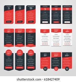 Set of Pricing Table Design Templates for Websites and Applications. Flat Style Vector Illustration