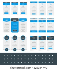 Set of Pricing Table Design Templates for Websites and Applications. Vector Pricing Plans with Icon Set. Blue and Black Colors. Flat Style Vector Illustration