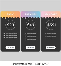 set of pricing table, order, box, button, list