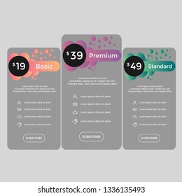 set of pricing table, order, box, button, list