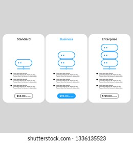 set of pricing table, order, box, button, list