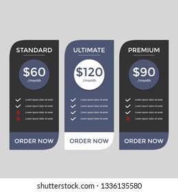 set of pricing table, order, box, button, list