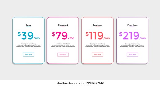 set of pricing table, order, box, button, list,ui and ux for web design / mobile