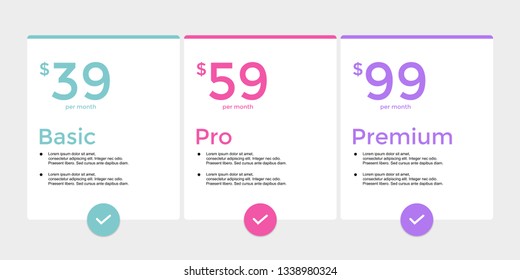 set of pricing table, order, box, button, list,ui and ux for web design / mobile