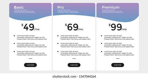 set of pricing table, order, box, button, list,ui and ux for web design / mobile