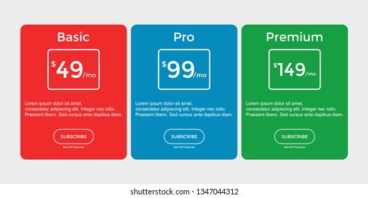 set of pricing table, order, box, button, list,ui and ux for web design / mobile