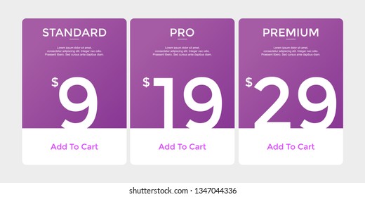 set of pricing table, order, box, button, list,ui and ux for web design / mobile