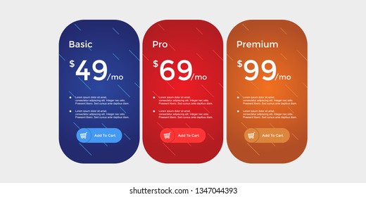 set of pricing table, order, box, button, list,ui and ux for web design / mobile